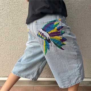 COOGI バック 刺繍入り ハーフパンツ デニム 着画モデル155cm(デニム/ジーンズ)