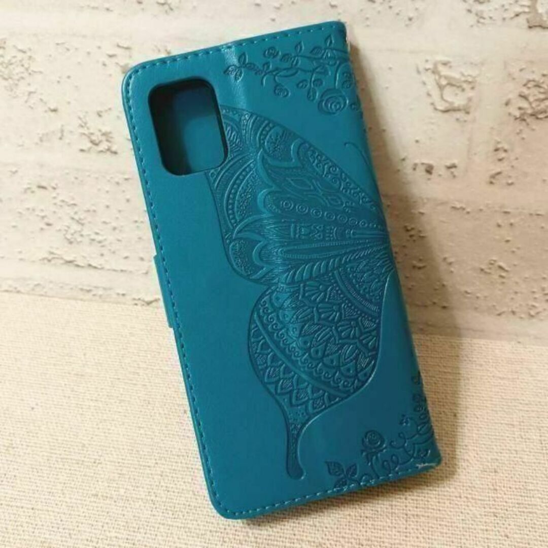 100%の保証 Galaxy A51 エンボスバタフライ 蝶 ブルーターコイズ