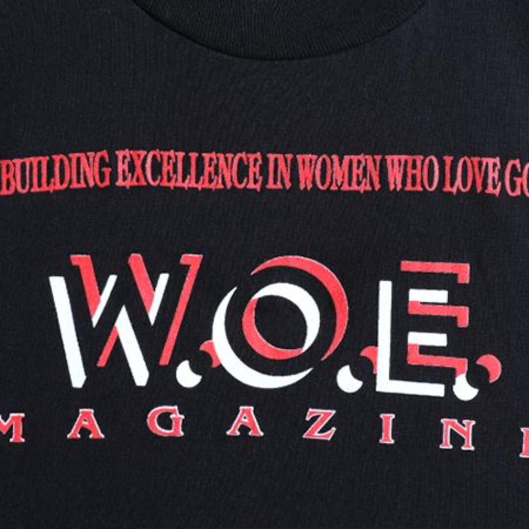 90s WOE マガジン プリント Tシャツ L 黒 雑誌 ジョーク メッセージ