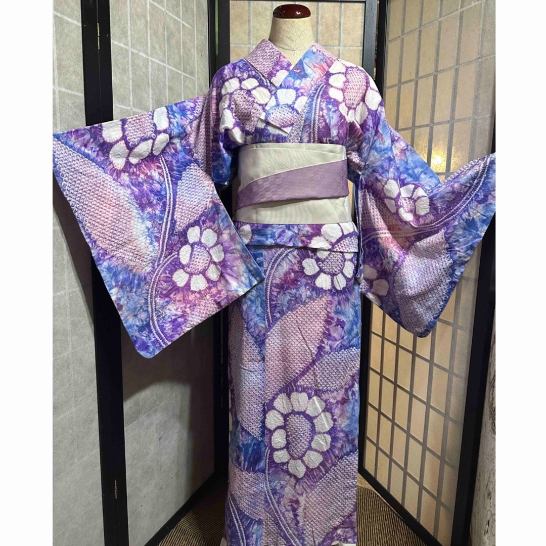 トールサイズ身幅大❢御所車に枝垂れ柳❢藍染❢有松鳴海絞り浴衣2点