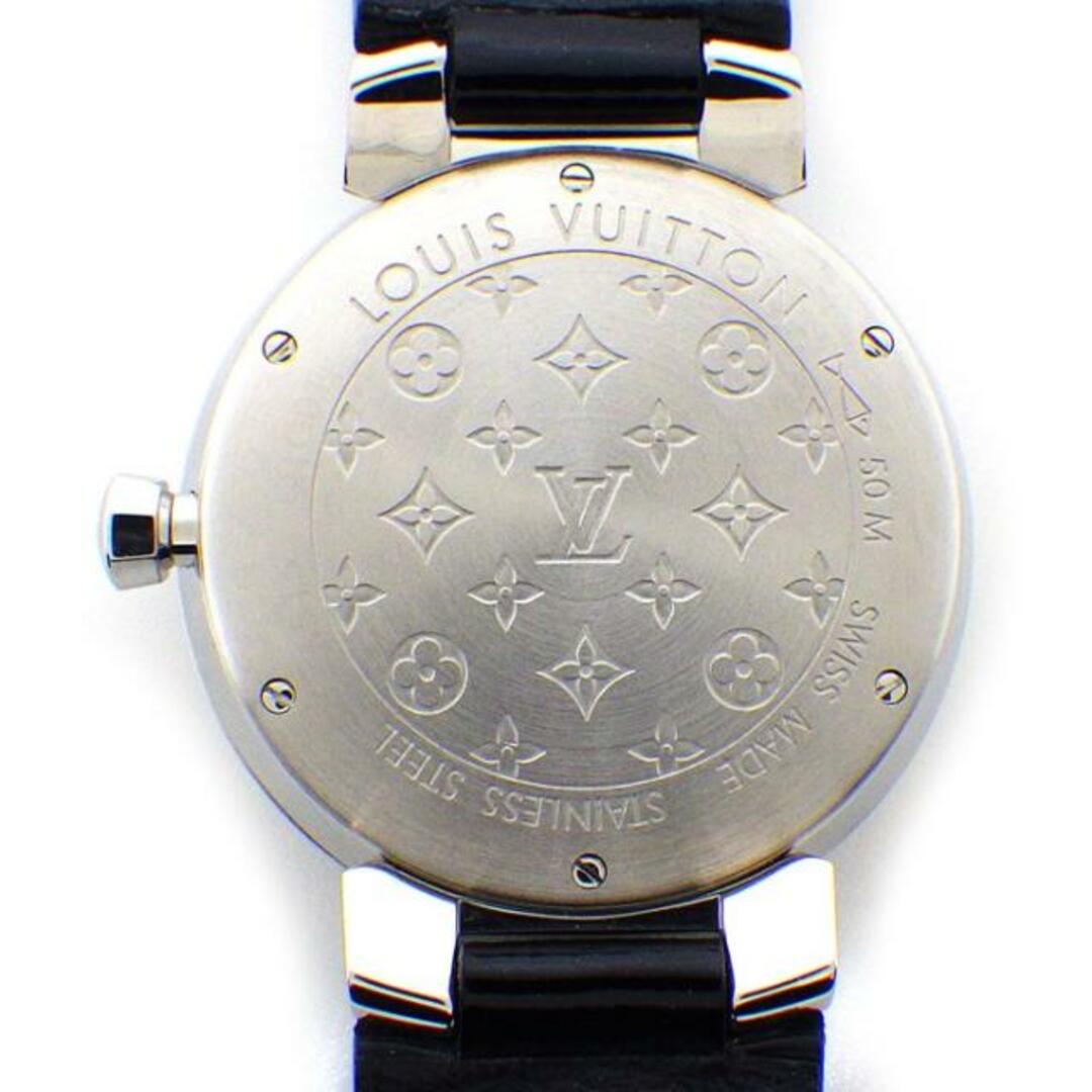 ルイ・ヴィトン LOUIS VUITTON 腕時計 タンブール Q1G01 ダイヤベゼル ダイヤ/ホワイト/シルバー ギョーシェ文字盤 モノグラム ロゴ フラワー SS ブラック 革 黒 クオーツアナログ