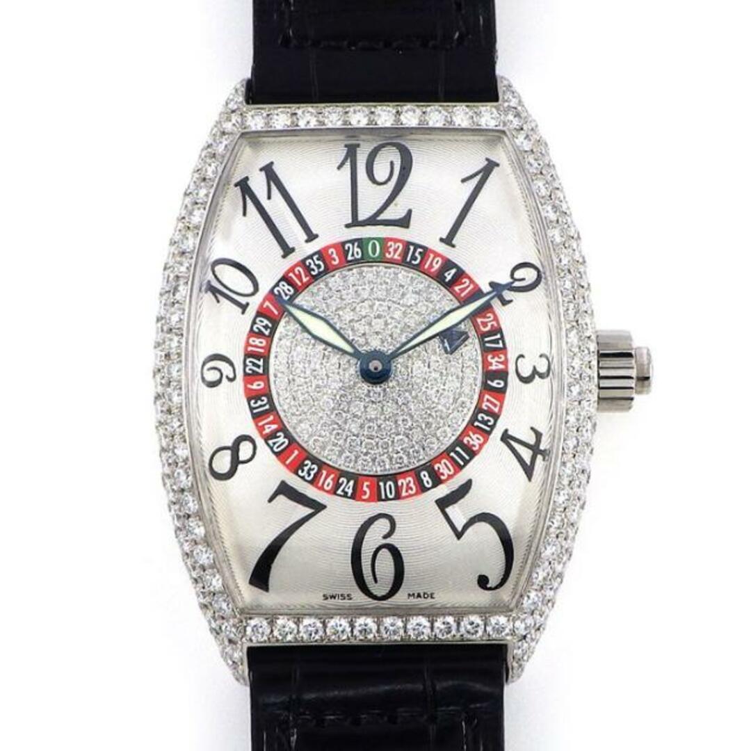 FRANCK MULLER(フランクミュラー)のフランクミュラー FRANCK MULLER 腕時計 ヴェガス 5850VEGAS カジノ ルーレット フル パヴェ ダイヤベゼル/尾錠 センターダイヤ/ホワイト ギョーシェ 文字盤 白 ブラック クロコダイルレザーベルト 黒 K18WG 自動巻き 【中古】 メンズの時計(腕時計(アナログ))の商品写真