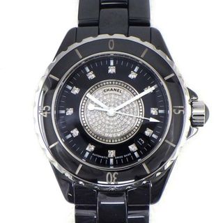 シャネル(CHANEL)のシャネル CHANEL 腕時計 J12 H1757 デイト カレンダー 回転ベゼル 12ポイント ダイヤモンド インデックス ブラック/パヴェ ダイヤモンド 文字盤 SS ブラック セラミック 黒 自動巻き 【中古】(腕時計(アナログ))