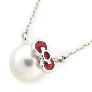 ミキモト(MIKIMOTO)のミキモト MIKIMOTO ネックレス HELLO KITTY ハローキティ サンリオ コラボ 2014年 限定 リボン パール 7.0mm珠 レッド エナメル K18WG 【中古】(ネックレス)