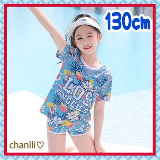 130 140 メッシュ Tシャツ ビキニ 花柄 水着 3点セット女の子(水着)