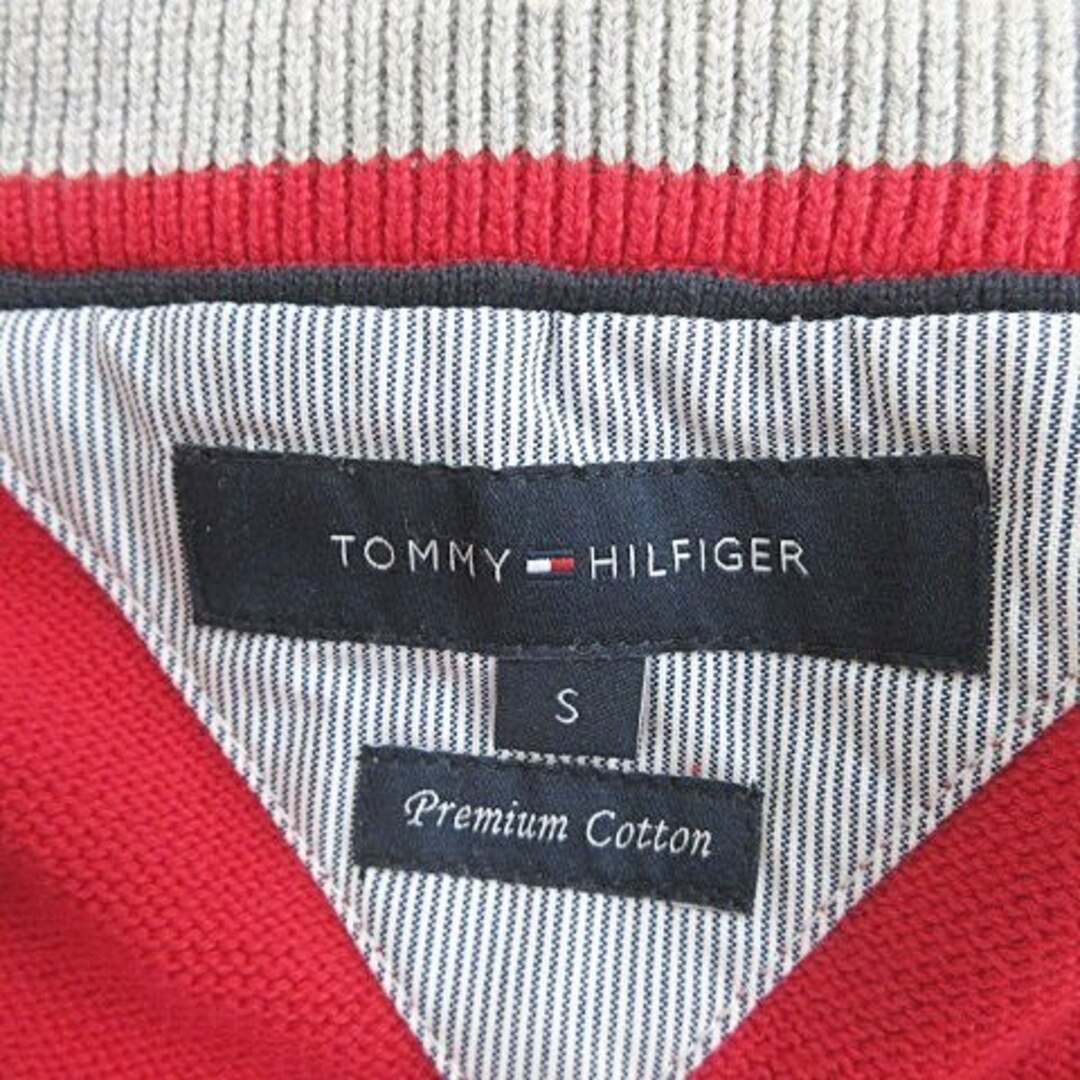 トミーヒルフィガー ニット セーター スタンドカラー ハーフジップ 長袖 赤 S