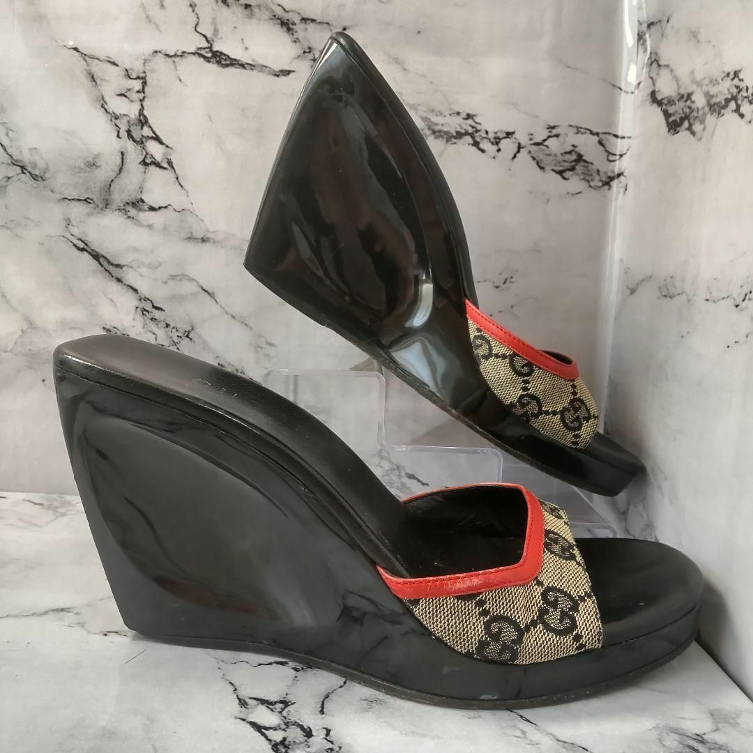 【希少】*GUCCI*ウエッジサンダル*23.5cm*黒*
