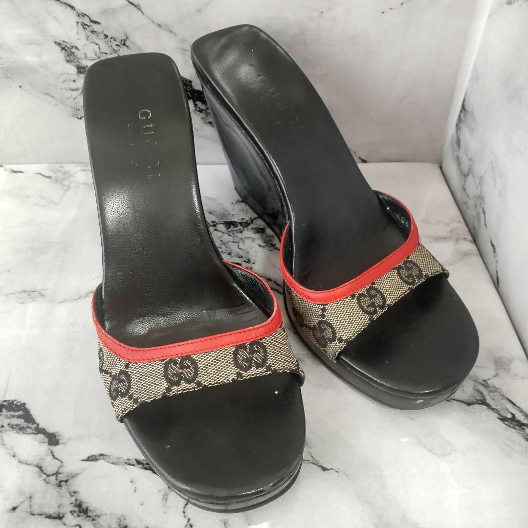 【希少】*GUCCI*ウエッジサンダル*23.5cm*黒*