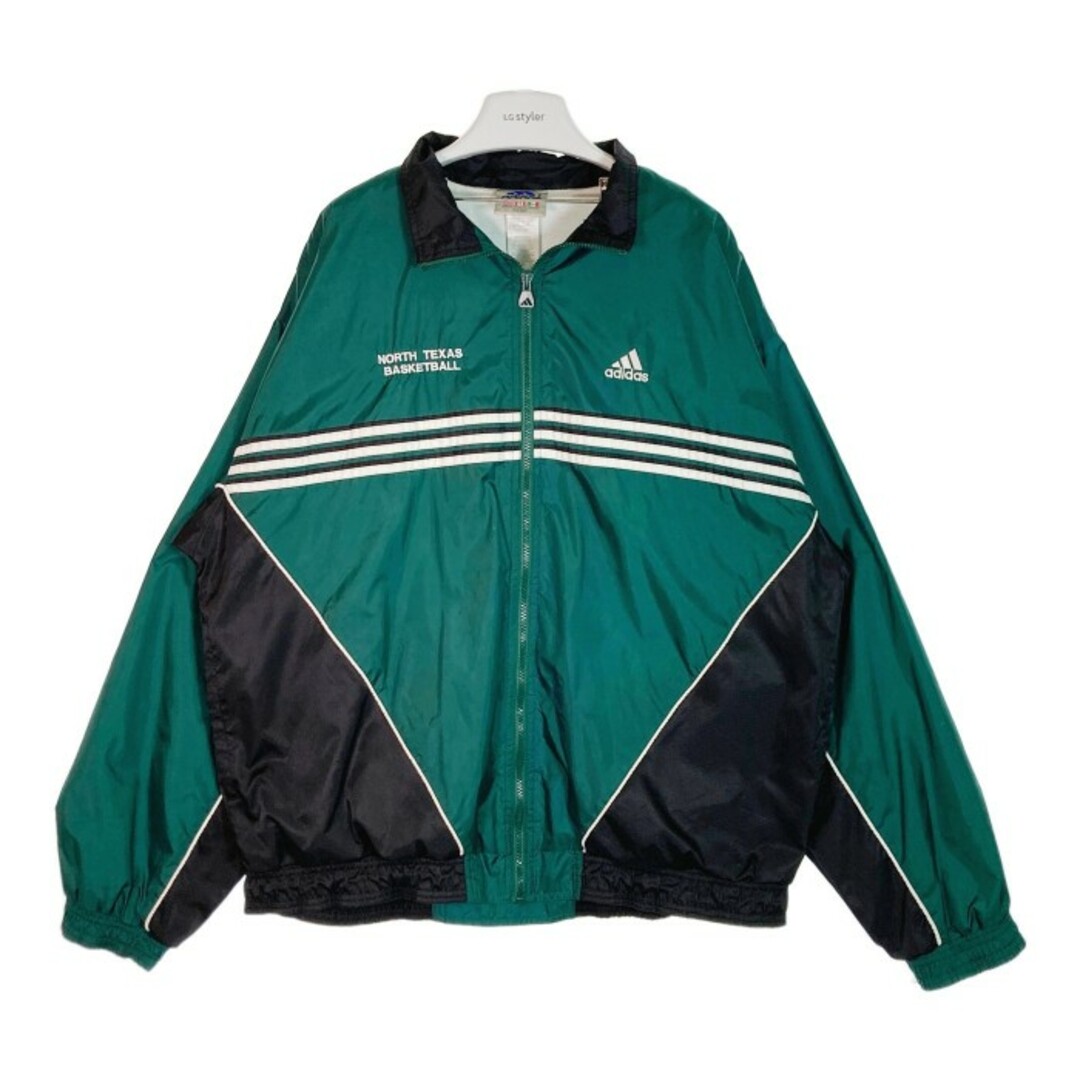 90s adidas 国旗タグ ナイロン　プルオーバー　襟付き　ピステ