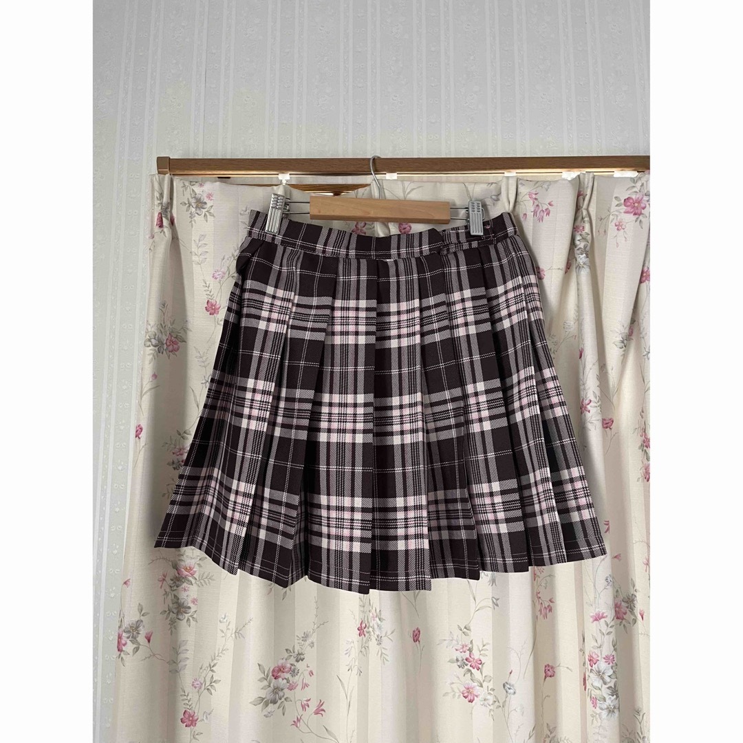 STARRYAGE プリーツスカート ( ブラウン×ピンク L ) レディースのスカート(ミニスカート)の商品写真