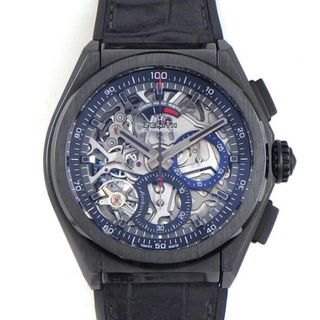 ゼニス(ZENITH)のゼニス ZENITH 腕時計 デファイ エル プリメロ 21 49.9000.9004/78.R582 クロノグラフ スモールセコンド 裏スケ パワーリザーブ表示 スケルトン文字盤 ブラック セラミック チタン ブラック アリゲーターレザー/ラバー ベルト 自動巻き 【箱・保付き】 【中古】(腕時計(アナログ))