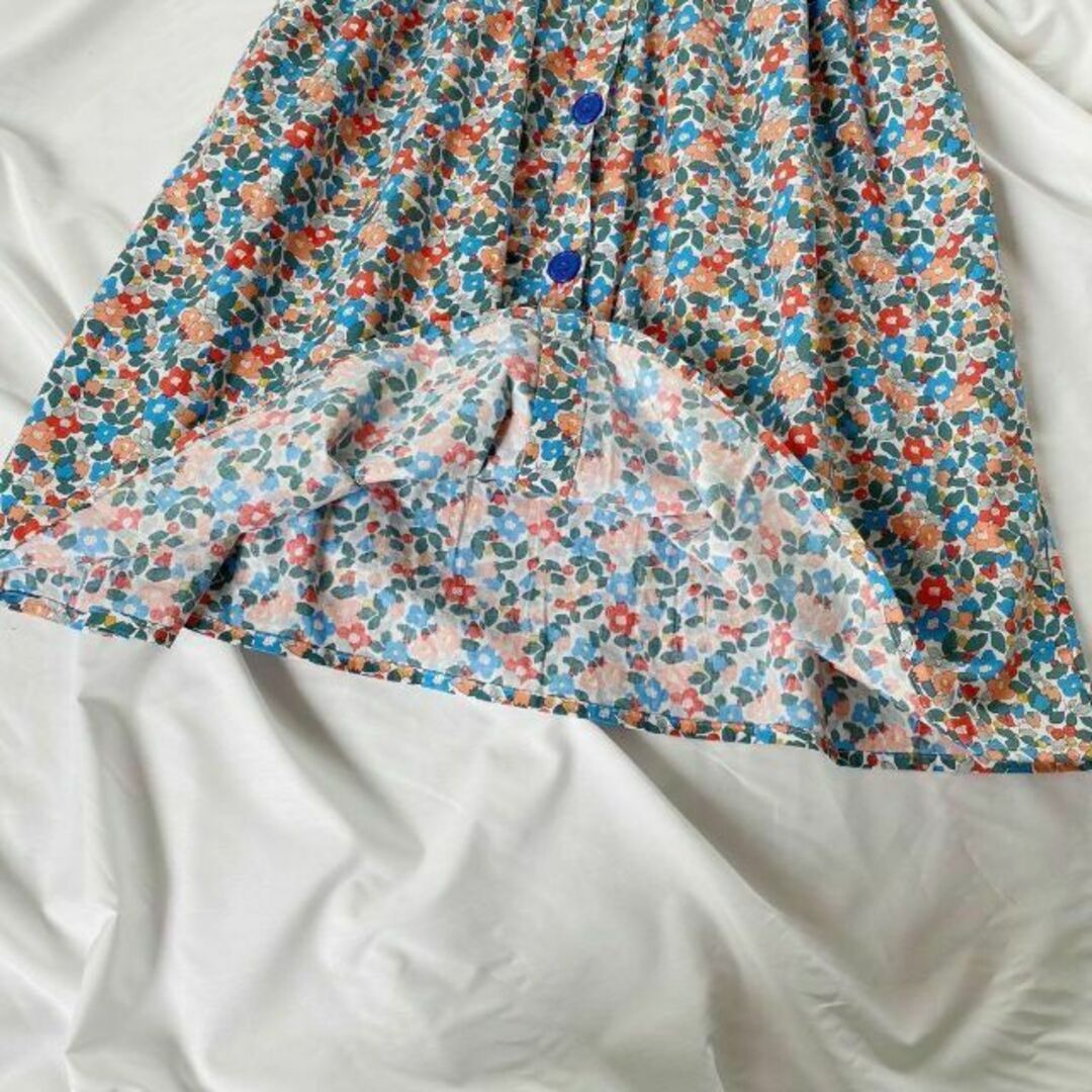 新品　キッズワンピース　花柄　ふんわり　フリル　リボン　女の子　夏　110 キッズ/ベビー/マタニティのキッズ服女の子用(90cm~)(ワンピース)の商品写真