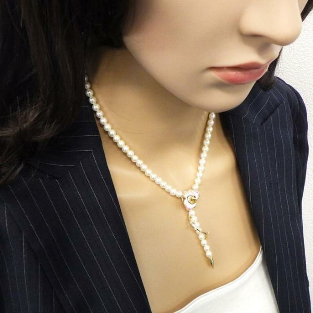 ミキモト MIKIMOTO ネックレス グレースケリー コレクション ローズ フラワー 七宝焼き Mチャーム パール 5.0-5.5mm珠 2ポイント  ダイヤモンド 0.03ct K18YG 【中古】