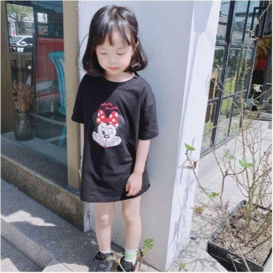 値下げ‼️新品　ディズニー　Tシャツ　ワンピース　半袖　ミニー　韓国子供 　90 キッズ/ベビー/マタニティのキッズ服女の子用(90cm~)(ワンピース)の商品写真