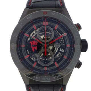 タグホイヤー(TAG Heuer)のタグ・ホイヤー TAG Heuer 腕時計 カレラ マンチェスター ユナイテッド CAR2A1J.FC6400 デイト クロノグラフ スケルトン文字盤 ブラック PVD(SS) セラミック チタン アリゲーター レザー ラバー 自動巻き 【箱・保付き】 【中古】(腕時計(アナログ))