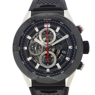 タグホイヤー(TAG Heuer)のタグ・ホイヤー TAG Heuer 腕時計 カレラ キャリバー ホイヤー01 CAR2A1Z.FT6044 デイト クロノグラフ タキメーター スモールセコンド スケルトン文字盤 SS ブラック　PVD(SS) チタン ラバー パンチング ベルト 黒 自動巻き 【中古】(腕時計(アナログ))