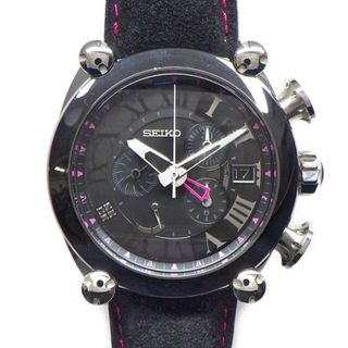 セイコー(SEIKO)のセイコー SEIKO 腕時計 ガランテ スプリングドライブ ブラックバカラ SBLA107 BKD ストア限定35本 カレンダー クロノグラフ スモールセコンド 裏スケ ブラックダイヤモンド ブラックシェル レイヤード 文字盤 DLC SS ブラック レザー 革 黒 自動巻き 【箱・保付き】 【中古】(腕時計(アナログ))