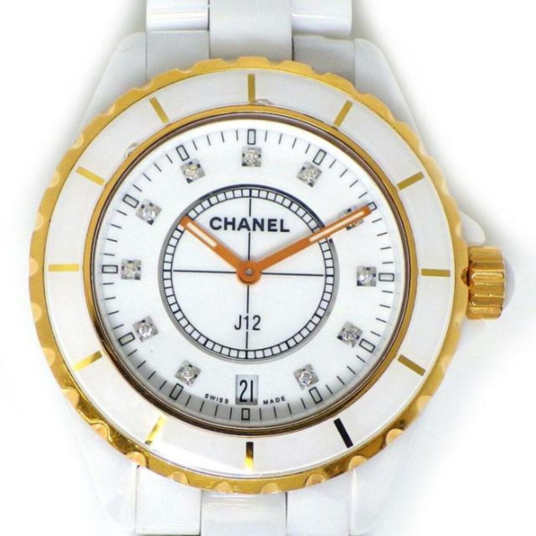 シャネル CHANEL 腕時計 J12 H2180 11ポイント ダイヤインデックス ホワイト文字盤 白 カレンダー SS ホワイト セラミック K18PG クオーツアナログ 【中古】
