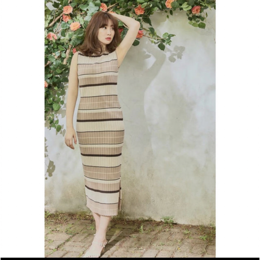 本日限定お値下げCotton Striped Ribbed Knit Dress