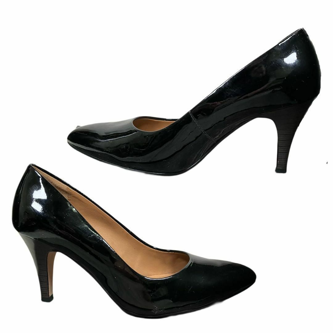 【美品】Clarks クラークス 24 エナメル ポインテッドトゥ パンプス 黒