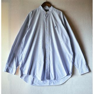 ☆90s ラルフローレン BLAKE ビッグサイズ グランパ 白青長袖シャツ