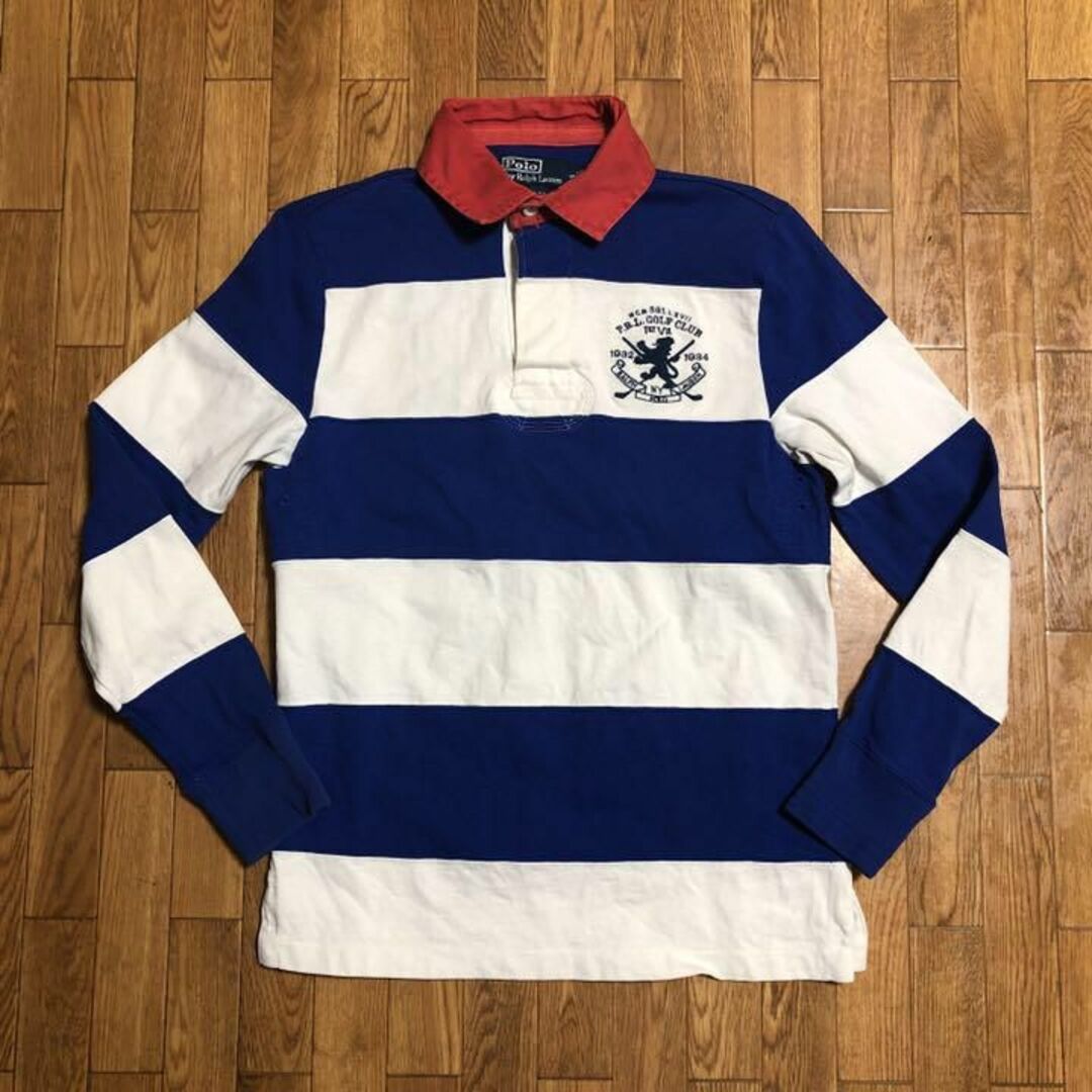 POLO RALPH LAUREN(ポロラルフローレン)の90s POLO RALPH LAUREN ラガーシャツ ボーダー 青 白 S メンズのトップス(シャツ)の商品写真