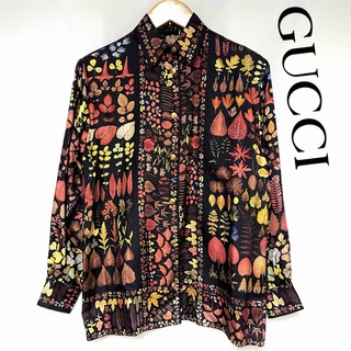 グッチ(Gucci)のGUCCI シルク 100% リーフプリント シャツ　40 レディース(シャツ/ブラウス(長袖/七分))