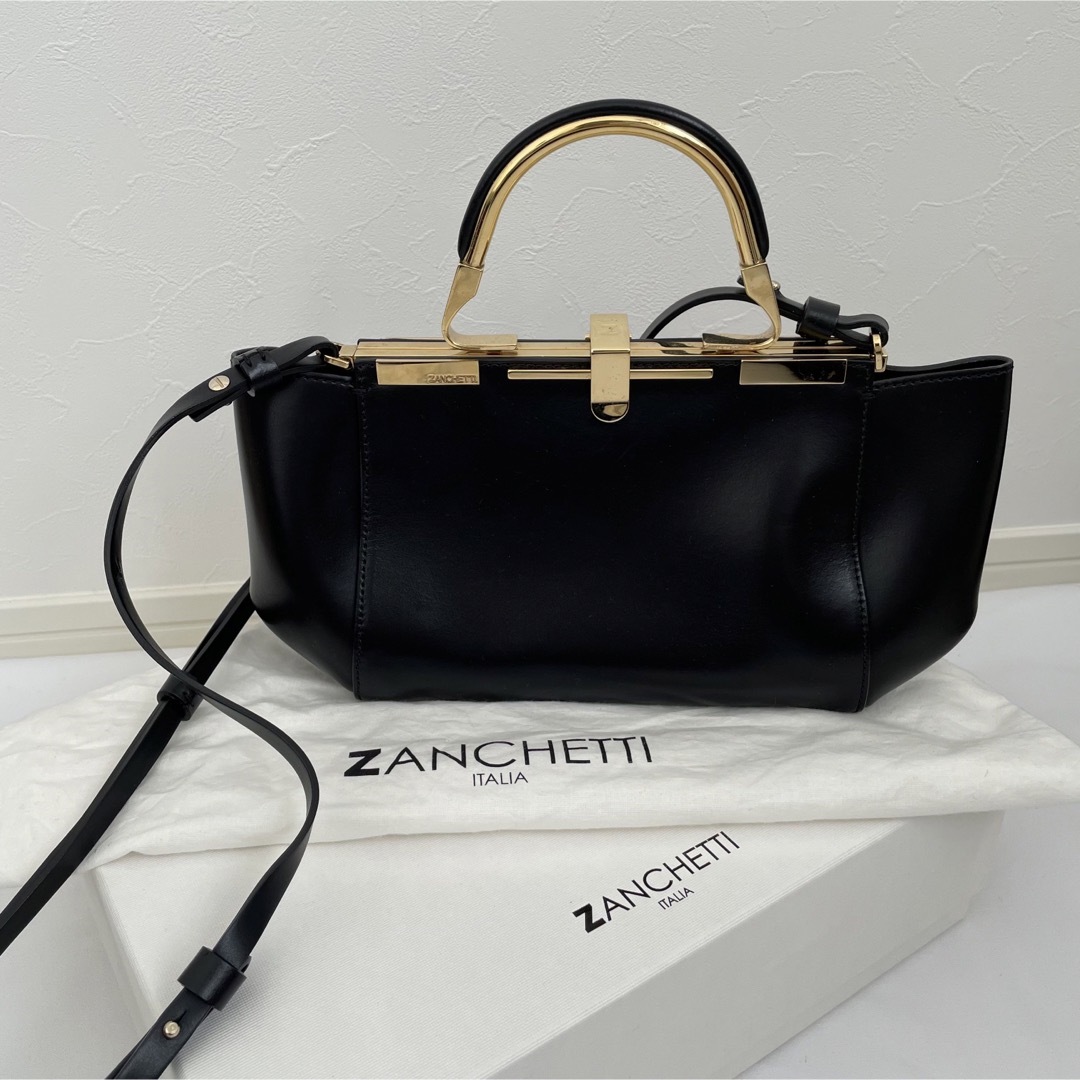新品□ZANCHETTI ザンチェッティ□スエードコンビミニバッグ□ブラック