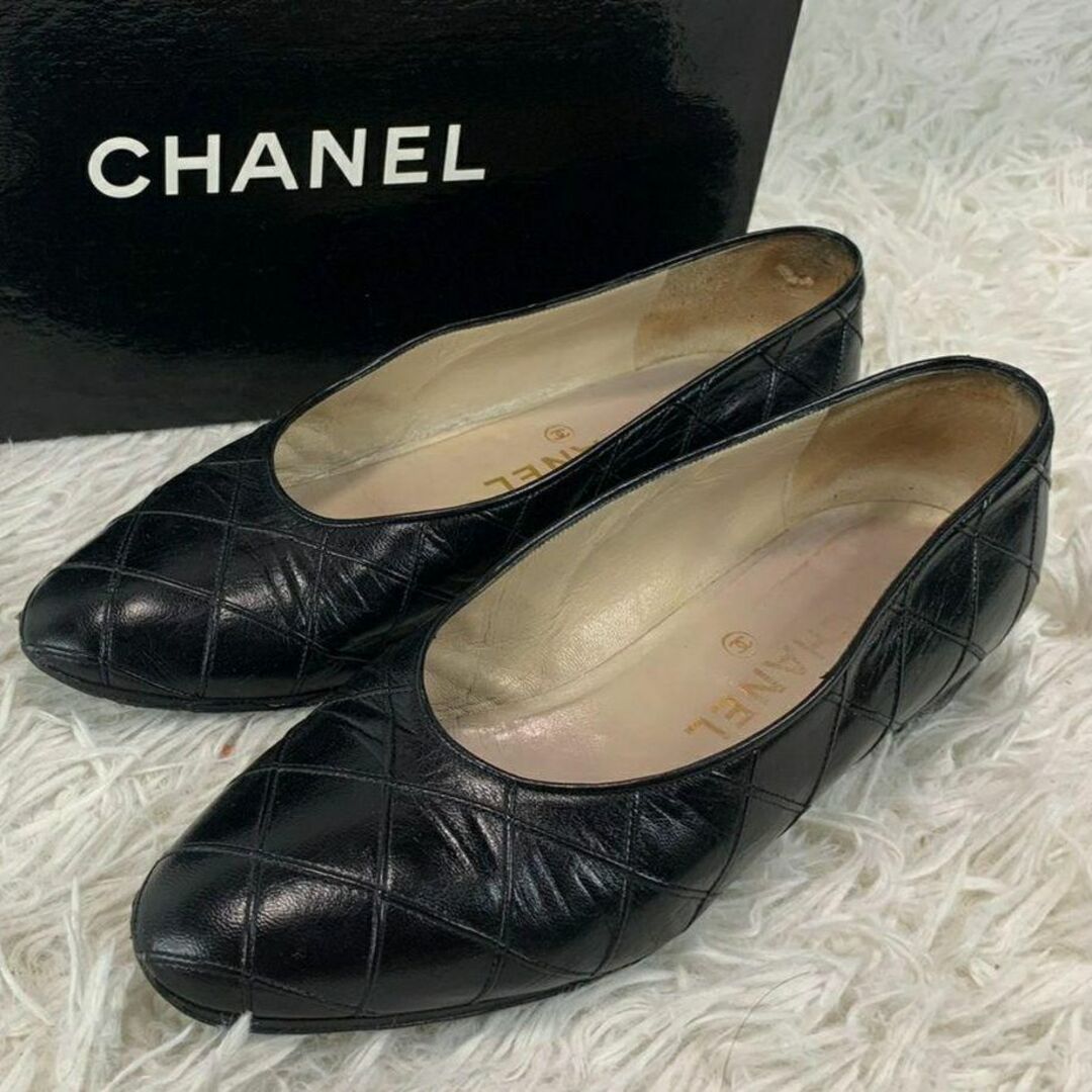 靴/シューズ美品 CHANEL シャネル パンプス 23cm マトラッセ レザー 黒 ヒール