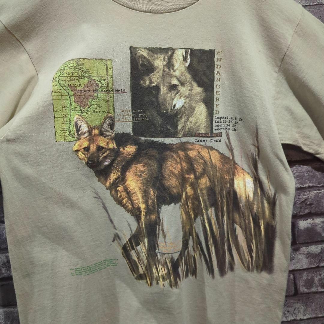 90s シングルステッチ半袖Tシャツ　動物ビッグプリント　サファリ　テキサス　狐