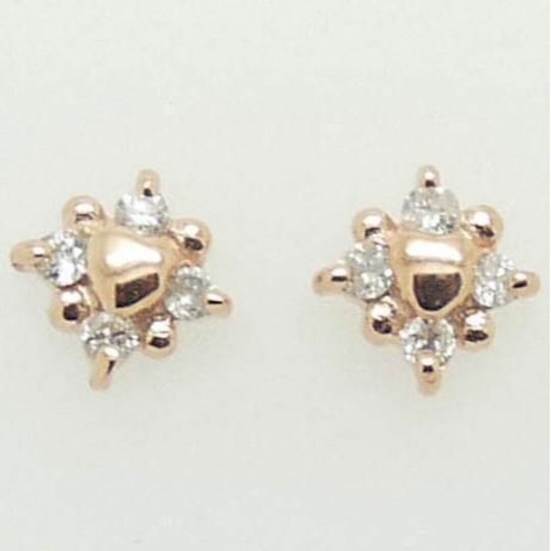 10k【新品】10金/k10/ダイヤモンド0.06ct/ピンクゴールド/ハートピアス