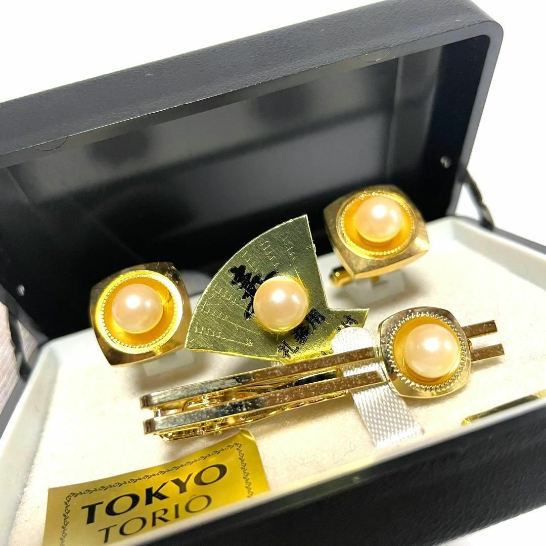 TORIO 白真珠 ネクタイピン カフスボタン セット-