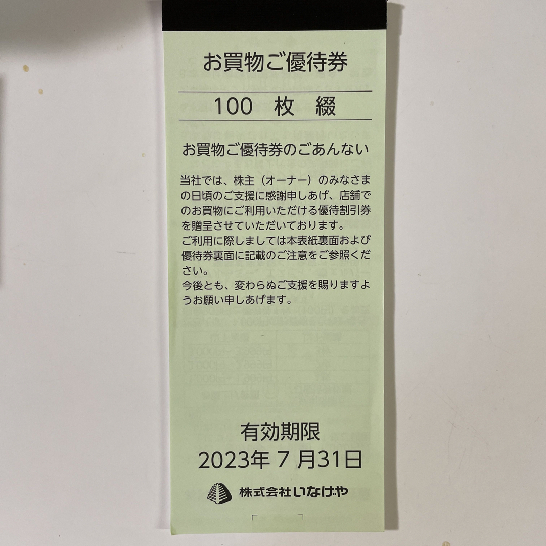 いなげや 株主優待 100枚