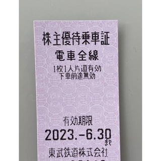 東武鉄道　株主優待乗車証　1枚　2023.6.30(鉄道乗車券)
