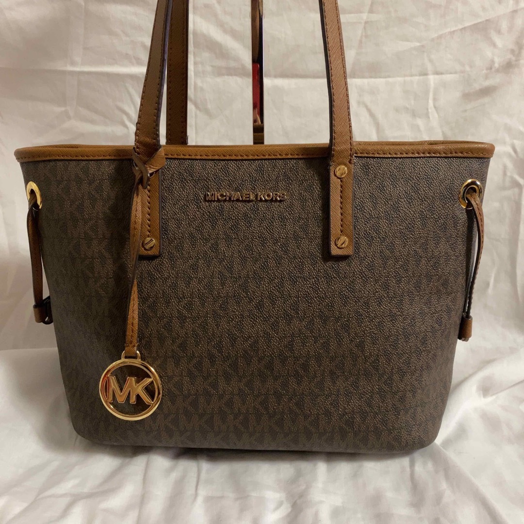 比較的美品♪ MICHAEL KORS トートバッグ 金チャーム 総柄 ブラウン 1