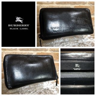 バーバリーブラックレーベル(BURBERRY BLACK LABEL)のBURBERRY BLACK LABEL BIGロゴ本革ラウンドファスナー 財布(長財布)