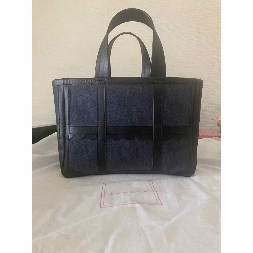 完売品】LUDLOW レザートリムドデニムトートバッグ S (ブラック/F