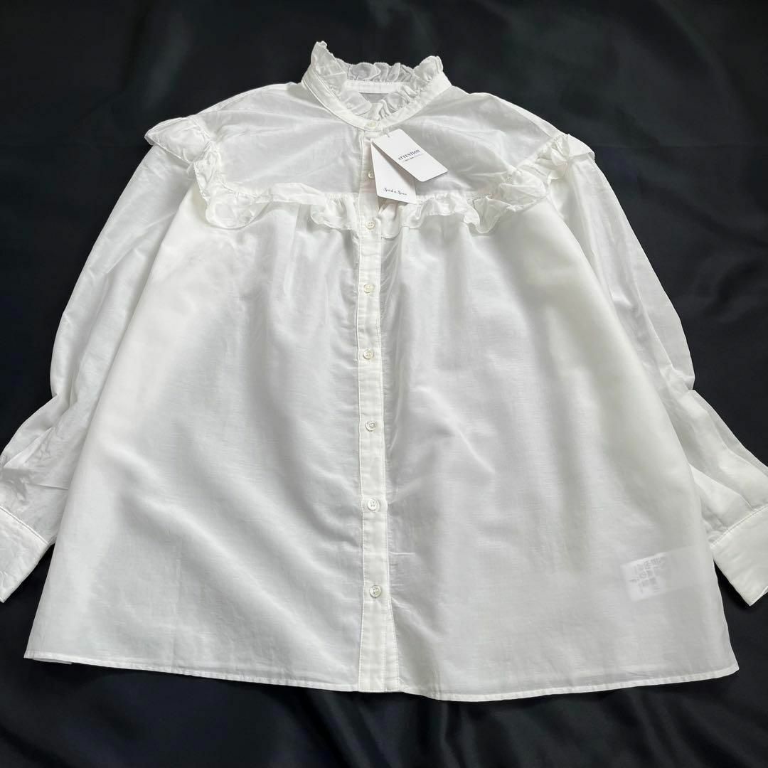 【新品未使用】スピックアンドスパン　長袖シャツ ブラウス　フリル　シルク　絹　白
