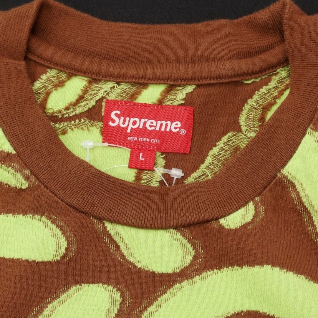 Supreme(シュプリーム)の【中古】シュプリーム Supreme 2023年春夏 Stacked Intarsia S/S Top ジャカードコットン 半袖Ｔシャツ ブラウンxライムグリーン【サイズL】【メンズ】 メンズのトップス(Tシャツ/カットソー(半袖/袖なし))の商品写真