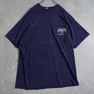 ヘインズ(Hanes)のヘインズ　Tシャツ　バックプリント　USA製　ネイビー　90s 胸ポケット(Tシャツ/カットソー(半袖/袖なし))