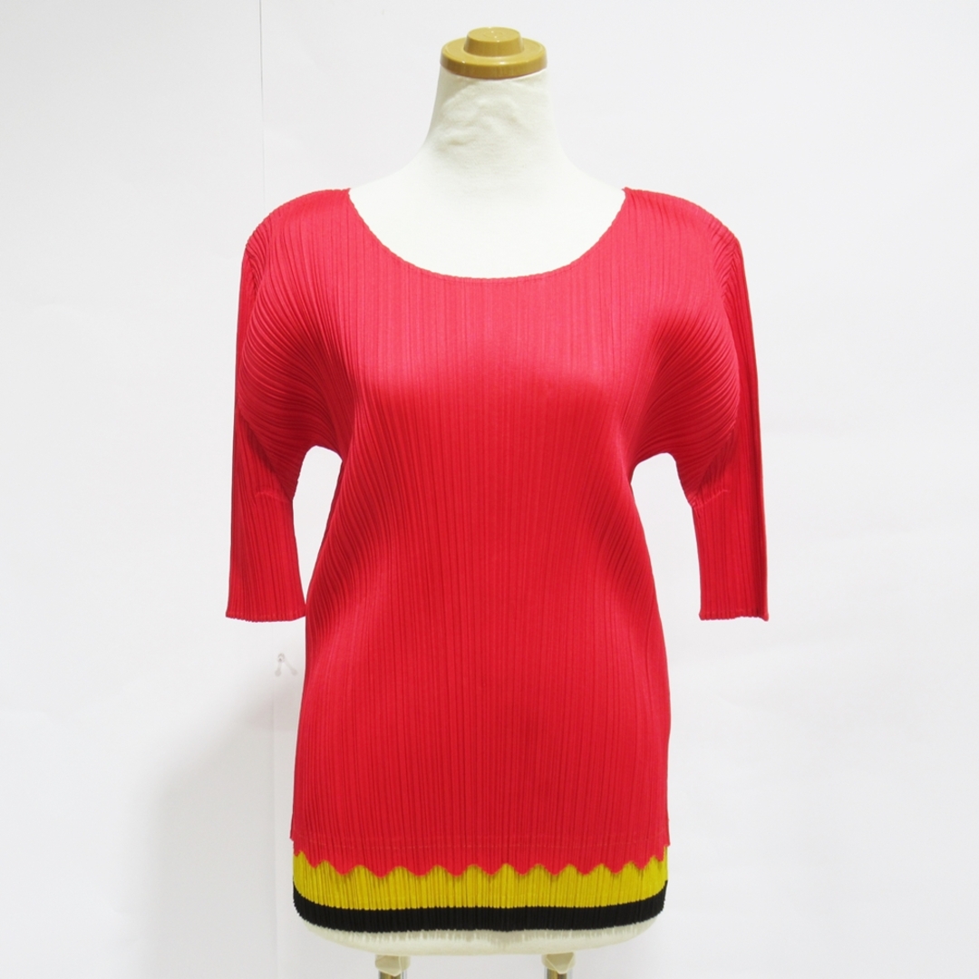 ISSEY MIYAKE - 【値下げ】ISSEY MIYAKE イッセイミヤケ  PLEATS PLEASE プリーツ カットソー 半袖 サイズ3 赤 トップス 赤 レディース【中古】【送料無料】