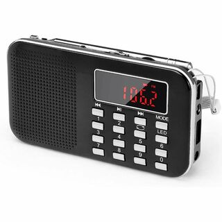 便利USB 充電式 AM/ワイドFM ラジオ 対応 AUX SD MP3 【黒】(ラジオ)