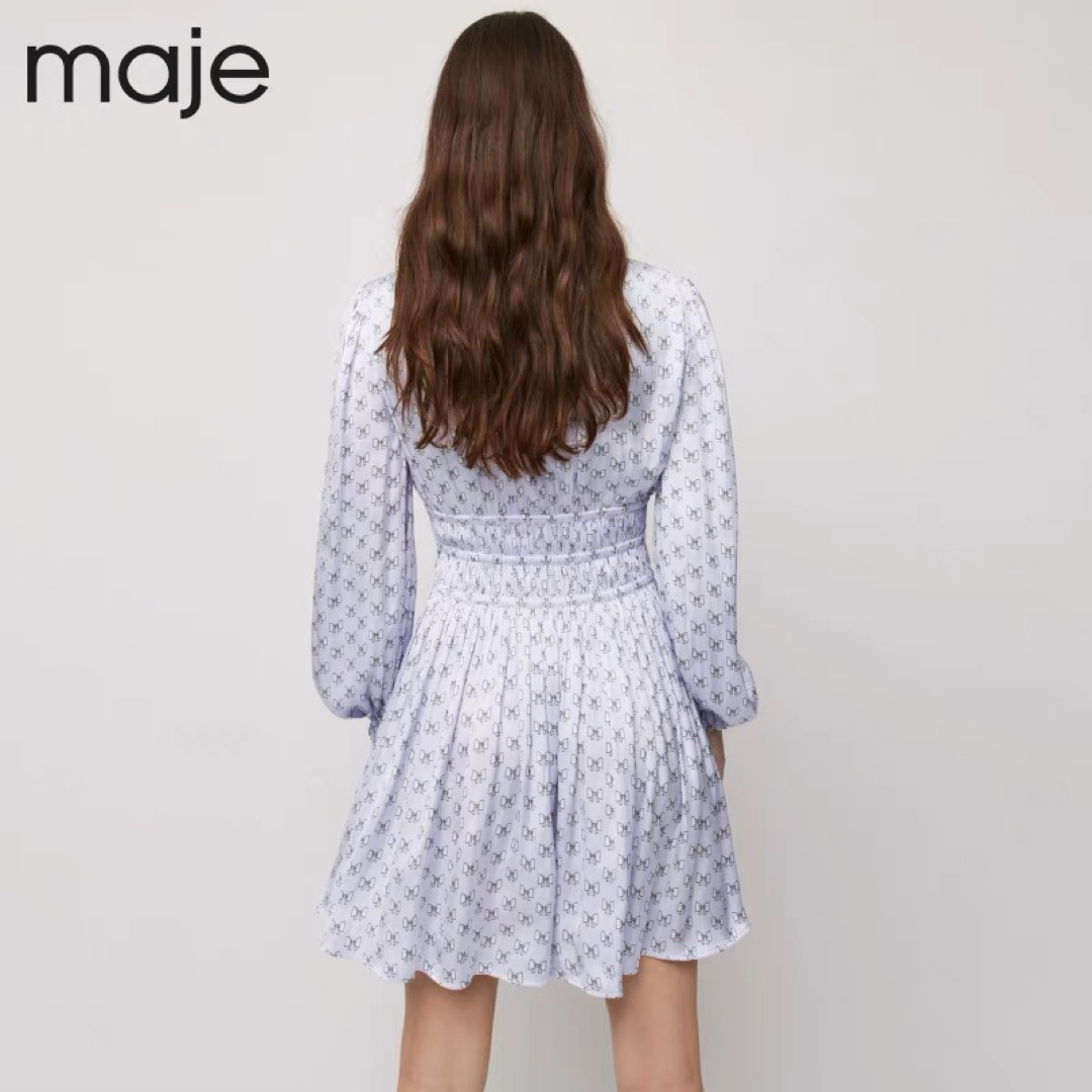 maje - ❤️maje 新作 新品 白 長袖 リボン柄 ワンピース 綺麗 上品の