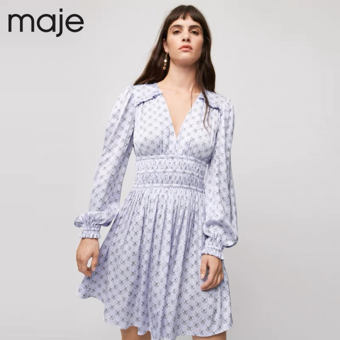 maje - ❤️maje 新作 新品 白 長袖 リボン柄 ワンピース 綺麗 上品の