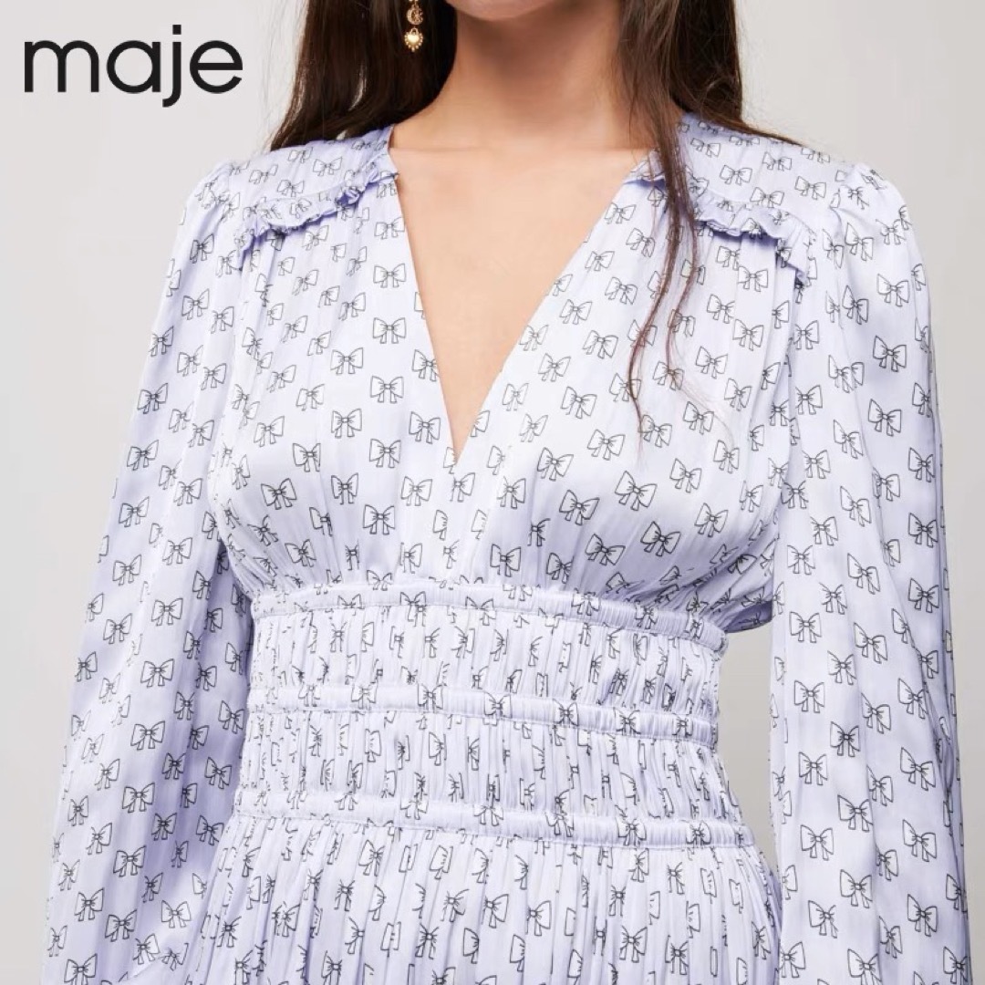 maje - ❤️maje 新作 新品 白 長袖 リボン柄 ワンピース 綺麗 上品の