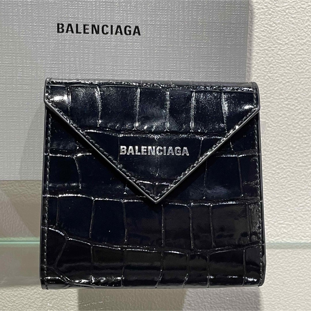 BALENCIAGA クロコ風 折財布 (ブラック)-