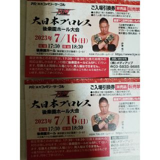 大日本プロレス 7月16日 後楽園ホール 入場引換券 2枚(格闘技/プロレス)