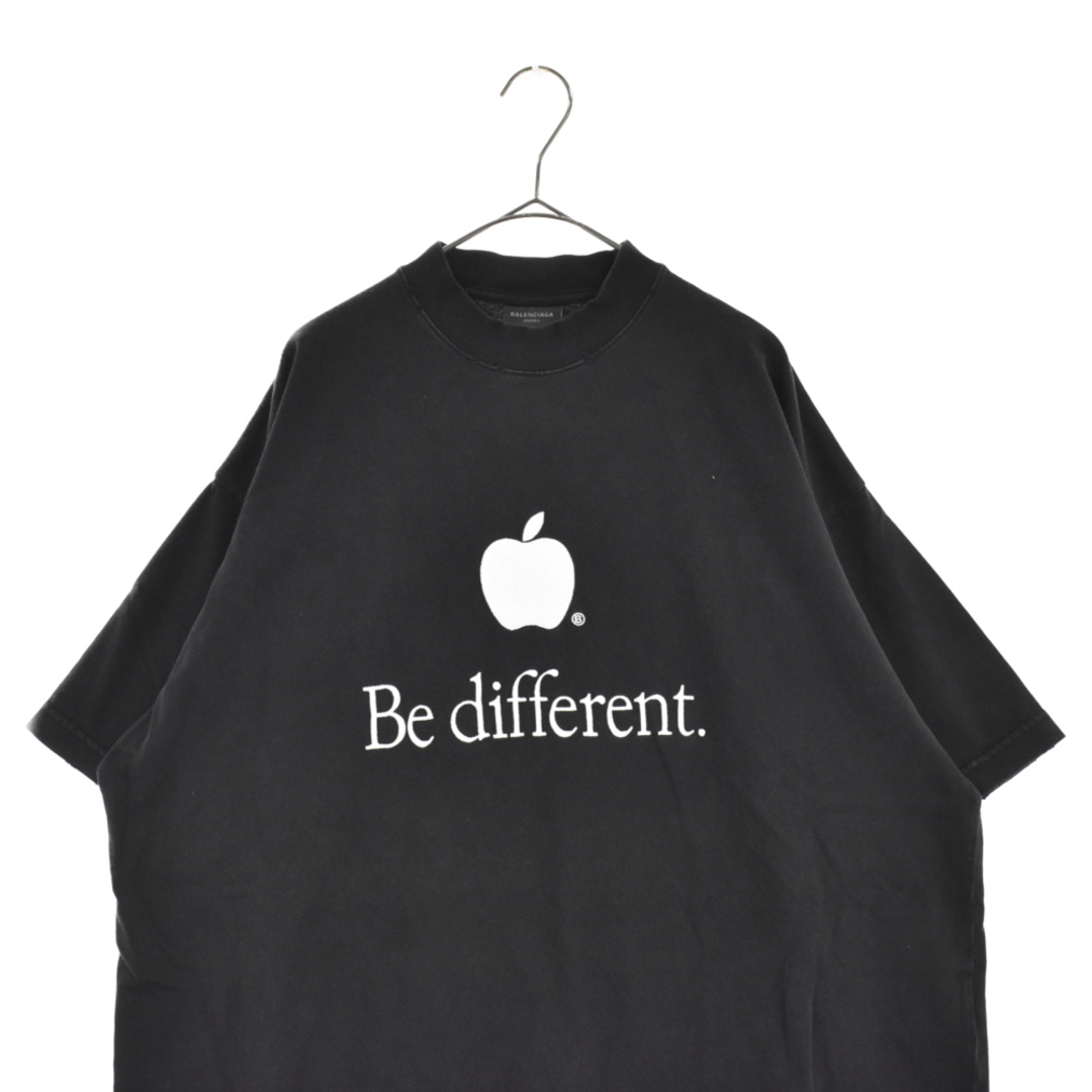 BALENCIAGA バレンシアガ 22AW Be different 712398 TNVB3 フロント刺繍 コットン半袖Tシャツ カットソー ブラック