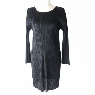 プリーツプリーズイッセイミヤケ(PLEATS PLEASE ISSEY MIYAKE)の極美品△正規品 PLEATS PLEASE プリーツプリーズ イッセイミヤケ PP43-JT227 長袖 ワンピース ブラック 黒 3 レディース 日本製(ひざ丈ワンピース)