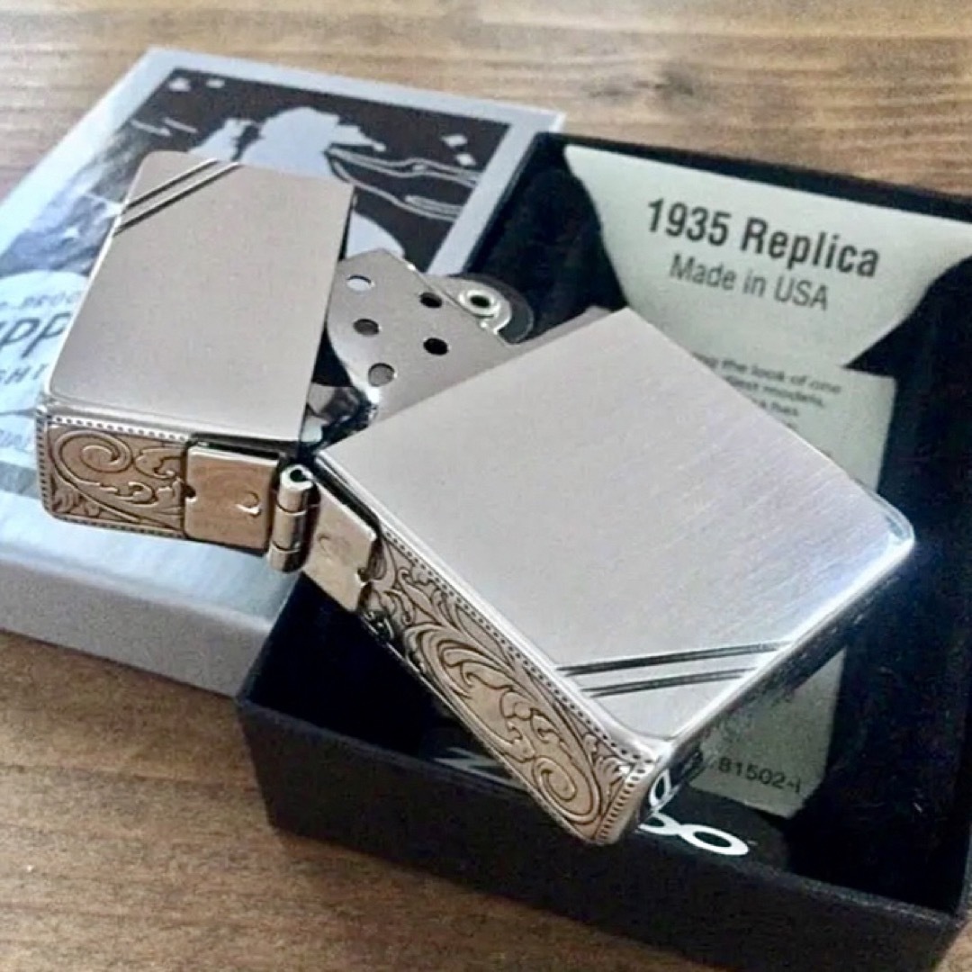 新品 Zippo 1935 アラベスク SV ニッケル古美 サイド3面 唐草柄